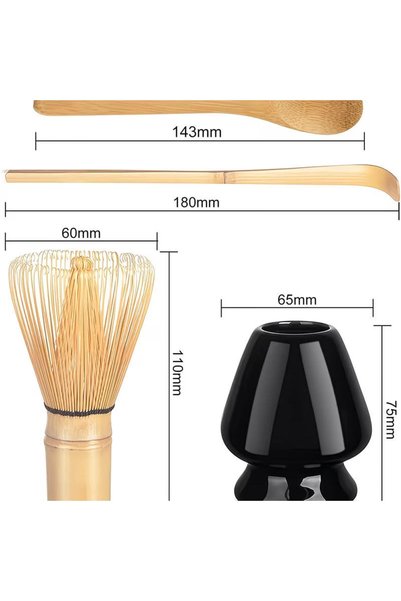 yoyimoore Japanese Matcha Set Matcha Whisker Holder Spoon Whisk Traditional Tea Set 4pcs BLACK