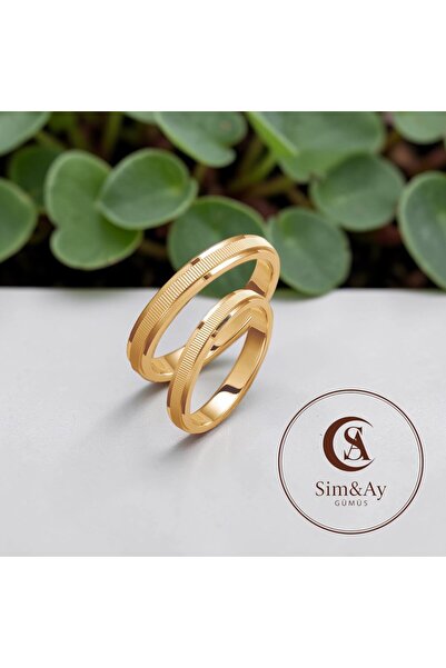 Alyans 925 AYAR 4MM ÖZEL EL İŞİ 14 AYAR ALTIN KAPLAMALI GÜMÜŞ