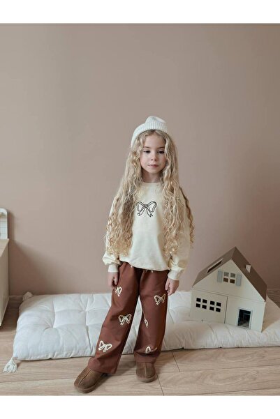 lesa kids wear طقم علوي وسفلي مطبوع بشريط للفتيات