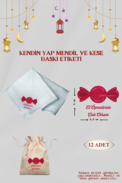 Burak Baskı Tasarım Kırmızı Şeker Mendil ve Kese Baskı Kağıdı, Kumaşa Ütü ile...