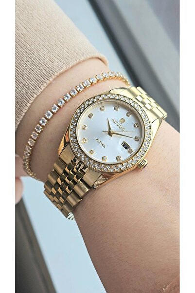 Raymond Jubilee Strap - Case and Strap Stainless Steel - Stoned Wristwatch wi...