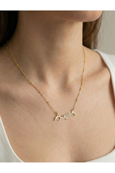 stainles steel K. Atatürk İmza Detaylı Boncuk Zincir Kolye (Altın/Gümüş Renk)