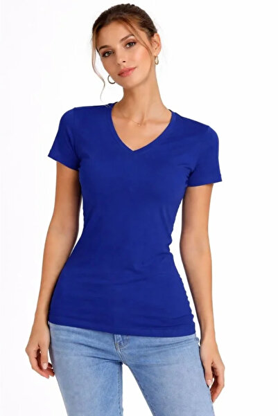 civetta T-Shirt V-Neck Slim Fit Lycra T-Shirt Daily Basic Body - Indigo