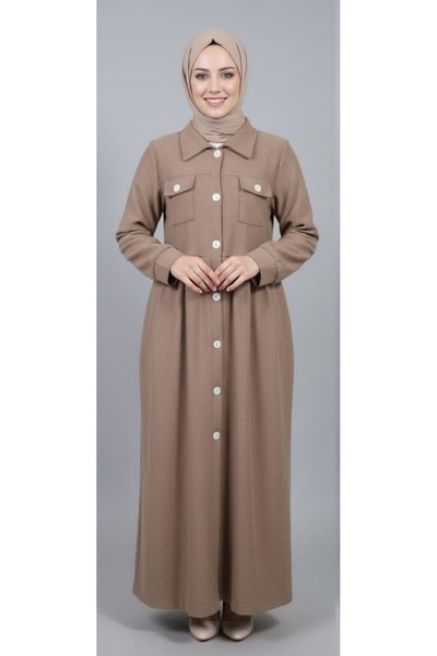 Moda Mia Tesettür Giyim Belden Büzgülü Pardesü + Şal Hediye