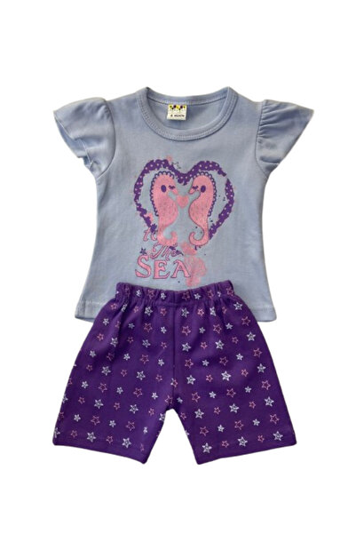 GENERAL Girls' set with a bird design, gray and purple - 6-18 months