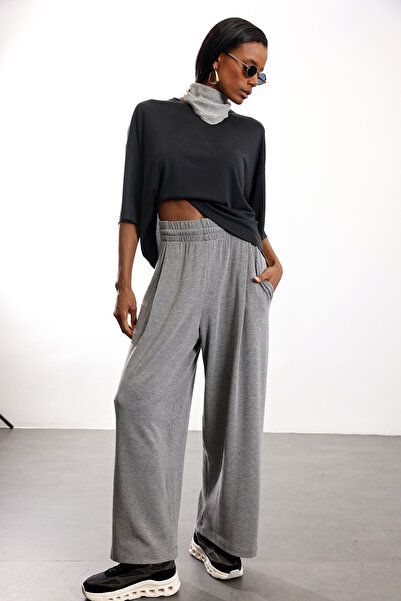 5in1Canpolat Gri Yüksek Bel Salaş Eşofman