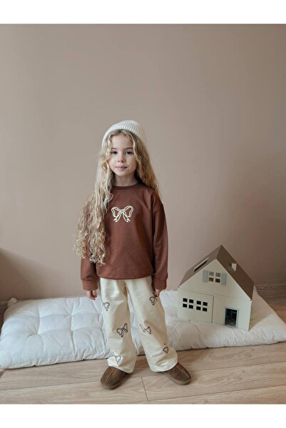 lesa kids wear طقم علوي وسفلي مطبوع بشريط للفتيات