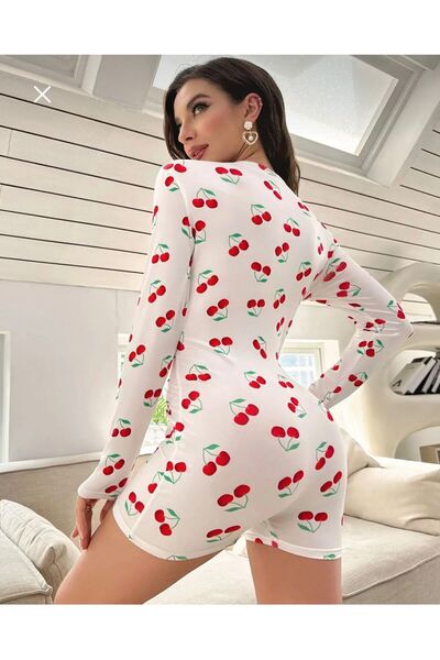 Peille Women's patterned sexy mini nightgown jumpsuit v-neck button-down stre...