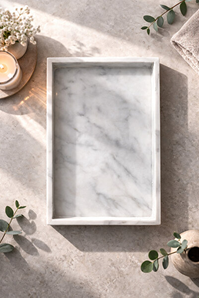 Sarıkaya Granit Doğal Beyaz Mermer Düzenleyici Kutu | Dekoratif Tabak