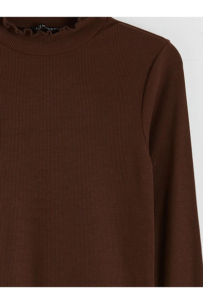 LC Waikiki Brown Ruffled Stand Collar Women's Bodysuit