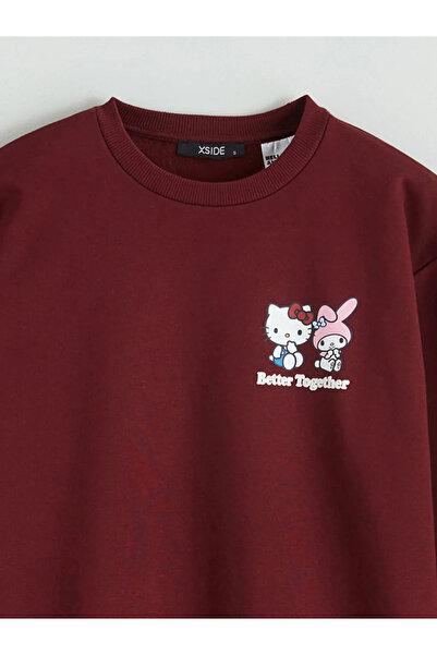 LC Waikiki Hanorac de damă oversize cu imprimeu Hello Kitty, roșu Claret