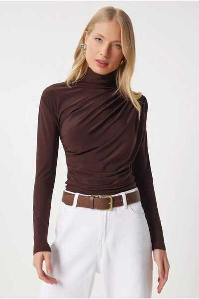EAS GİYİM Women's Draped Half Turtleneck Long Sleeve Blouse