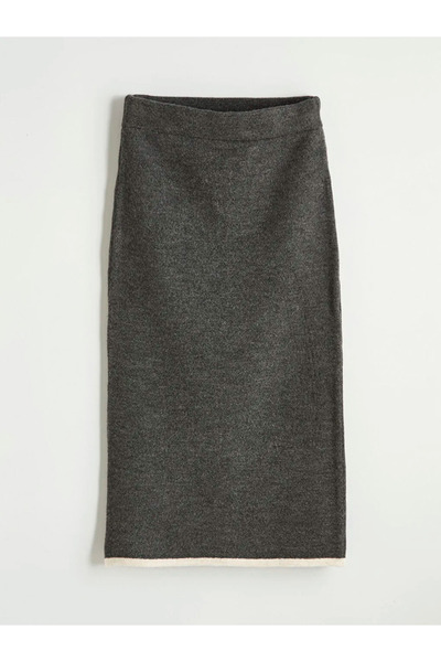 LC Waikiki Anthracite Elastic Waist Slit Knitwear Pencil Skirt