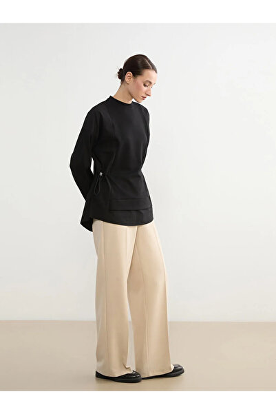 LC Waikiki Black soft touch Oversized women's sweatshirt tunic