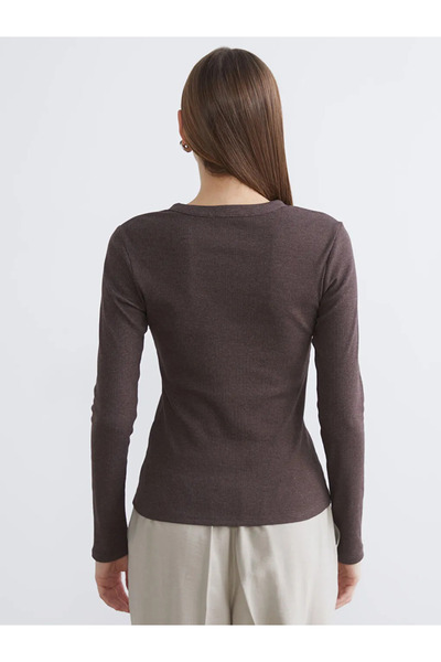 LC Waikiki Brown Crew Neck Corded Fabric Women's Bodysuit