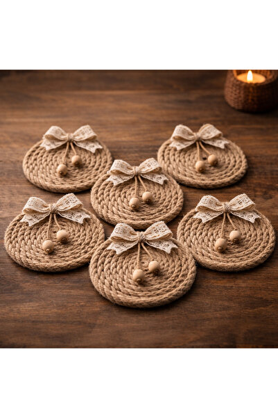 GROVİNG HAİR Handmade Jute Straw Coasters – with Wooden Beads & Lace Bows, Ru...