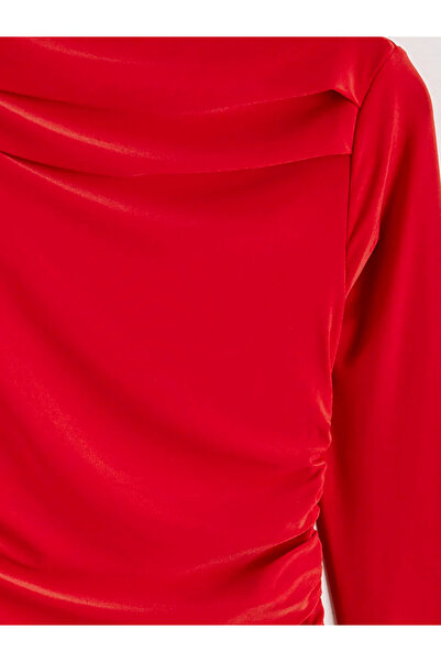 LC Waikiki Red draped collar ruched blouse
