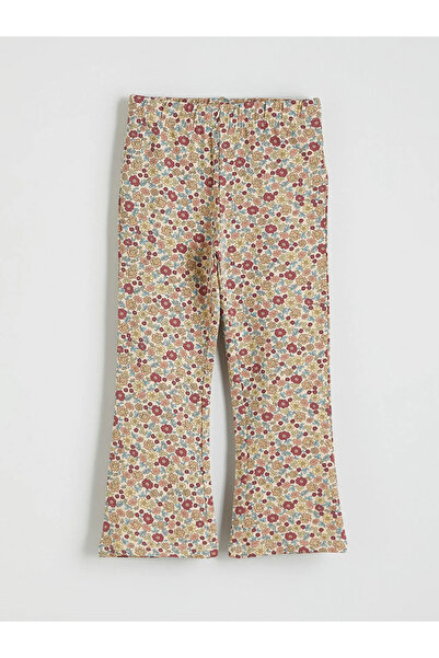 LC Waikiki Beige floral girl's combed cotton blouse and leggings set