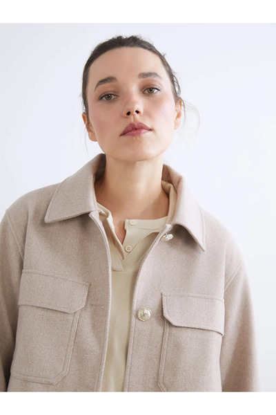 LC Waikiki Beige Shirt Collar Women's Cashmere Jacket