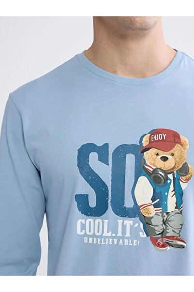 LC Waikiki Navy Blue Standard Fit Bear Teddy Printed Men's Pajama Set