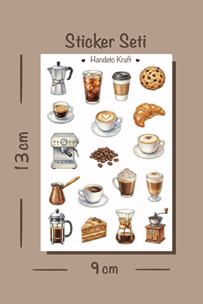 Handeto Kraft Kahve Temalı Sticker Seti Çıkartma Scrapbook Bullet Journal Eti...