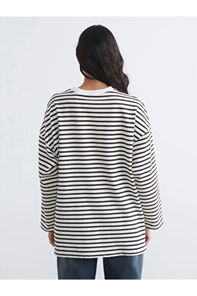 LC Waikiki Brown Striped Oversized Women's Sweatshirt Tunic