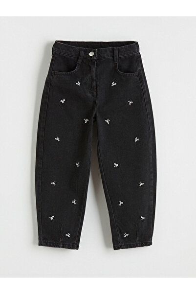 LC Waikiki Μαύρο τζιν παντελόνι για κορίτσια Balloon Fit Με κέντημα