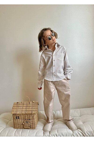 lesa kids wear Linen Striped Shirt and Pants Boys' Suit