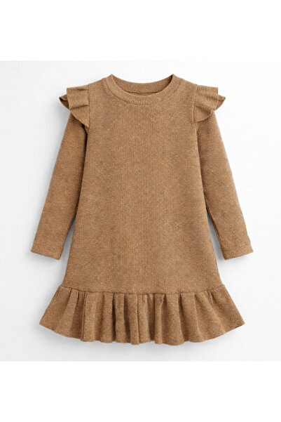 özge başaran Baby Girl Child Ruffle Ribbed Dress Long Sleeve Casual Stylish D...
