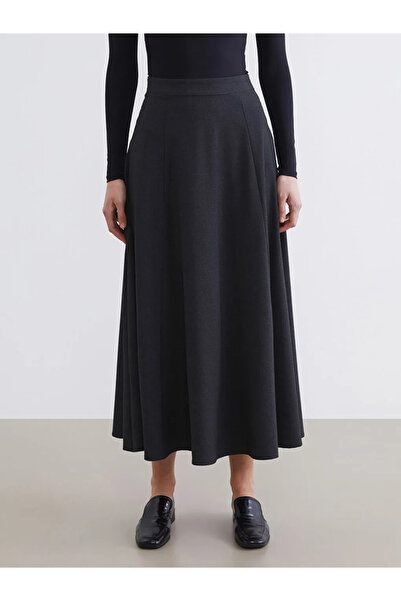 LC Waikiki Gray Belted Flared Skirt with Zipper