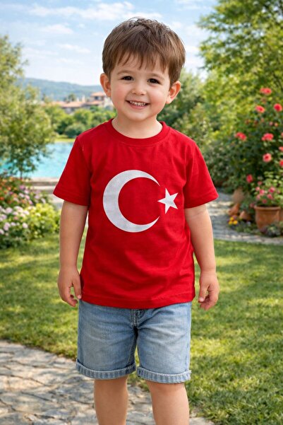 AYDEDE KİDS Children's Turkish Flag Printed Cotton Short Sleeve T-Shirt