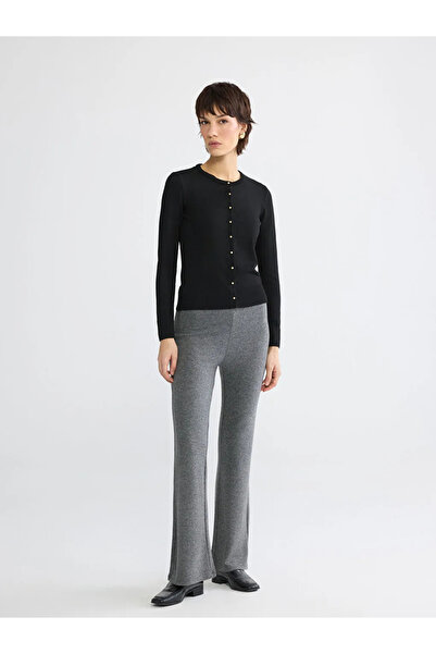 LC Waikiki Black Crew Neck Women's Knitwear Cardigan