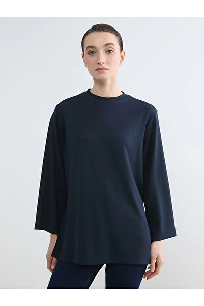 LC Waikiki Navy Blue Soft Touch Oversized Women's Sweatshirt Tunic