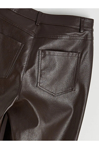LC Waikiki Brown Standard Fit Women's Leather-Look Pants