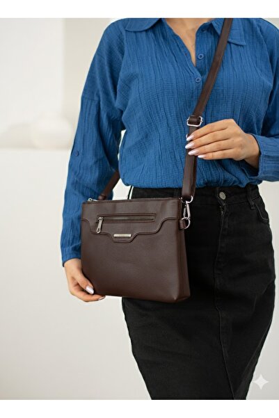 Ayax Kahverengi Kadın Suni Deri Ayarlanabilir Çapraz Askılı Ve El Askılı Port...