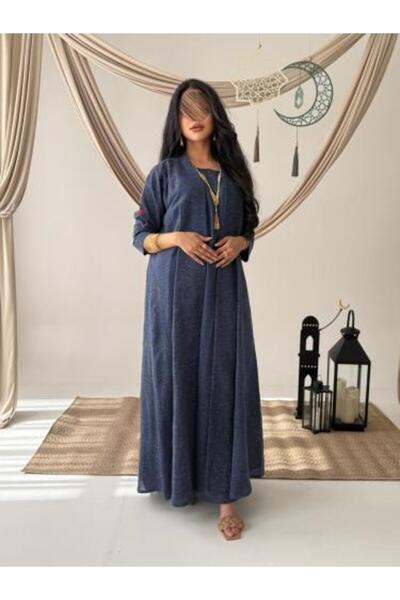 GENRAL Abaya D798 - Made of Perforated Linen Fabric - Navy Blue