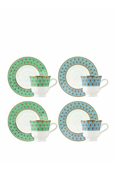 Paşabahçe Mavi Yeşil Türk Kahvesi Fincan Seti 4'lü