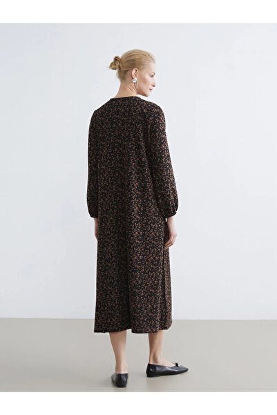 LC Waikiki Brown Crew Neck Patterned Dress