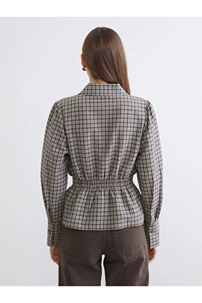 LC Waikiki Green Gathered Waist Plaid Women's Shirt