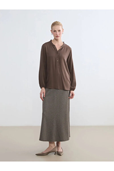 LC Waikiki Brown Ruffled Collar Blouse