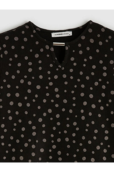 LC Waikiki Black Crew Neck Polka Dot Blouse
