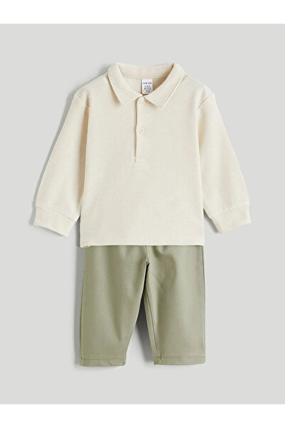LC Waikiki Beige Polo Collar Baby Boy T-Shirt and Pants