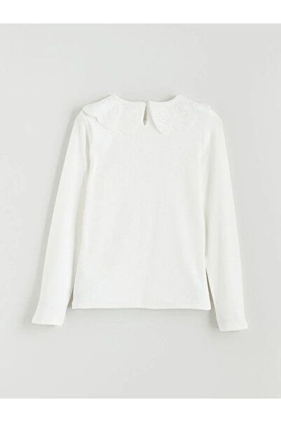 LC Waikiki Tricou pentru fetițe cu guler ecru și detalii cu flori