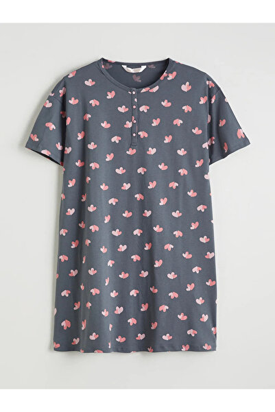 LC Waikiki Cămașă de noapte pentru femei, gri, cu decolteu tip bicicletă și i...