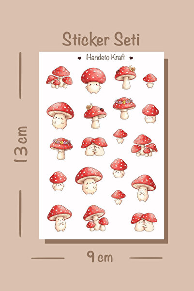 Handeto Kraft Mantar Temalı Sticker Seti Çıkartma Scrapbook Bullet Journal Et...