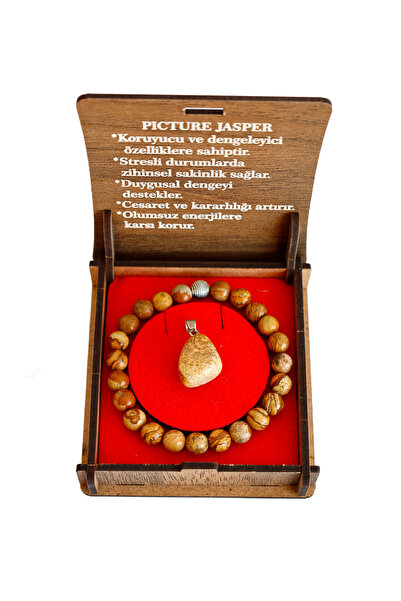 taru pasaj Picture Jasper Natural Stone Boxed Bracelet and Necklace Set (with...