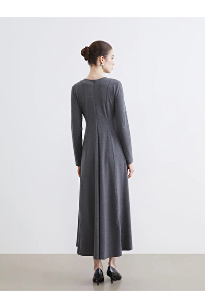 LC Waikiki Gray Crew Neck Flared Dress