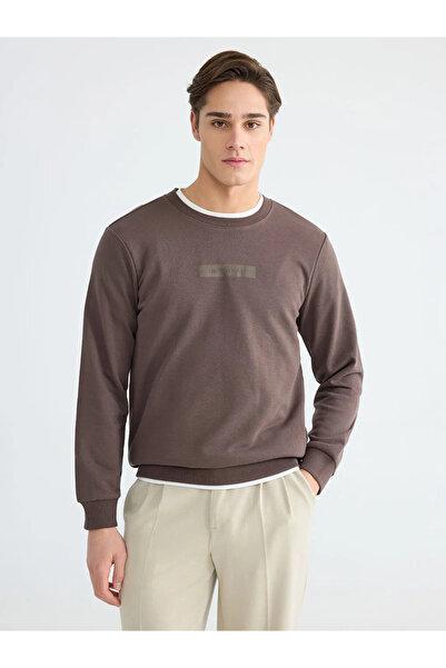 LC Waikiki Brown Crew Neck Printed Men's Sweatshirt
