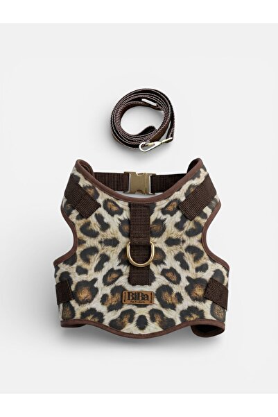 BiBa Pet مجموعة أحزمة تثبيت القطط بنمط الفهد مضادة للهروب/مصنوعة من قماش قابل...