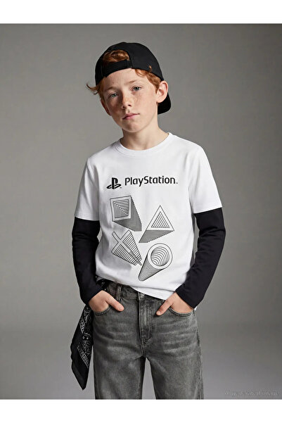 LC Waikiki White Crew Neck Playstation Printed Boys' T-Shirt